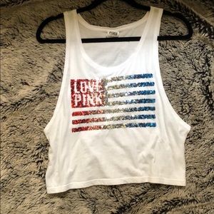 American flag vs-pink crop top